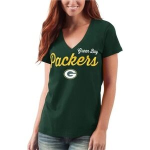 G-III 4HER‎ Green Bay Packers V-Neck T-Shirt NFL Football Tee Size M NWOT
